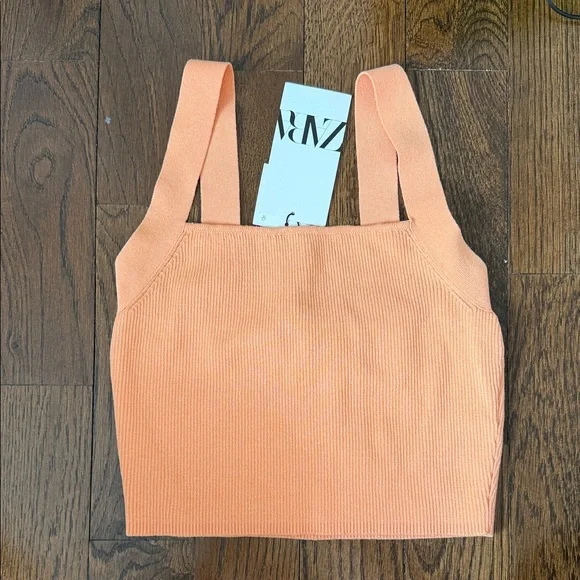 Zara Women's Peach Ribbed Crop Top - Picture 1 of 5